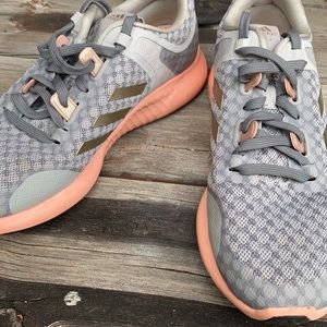 Adidas Gray + Metallic Detail + Pink Sole Shoes